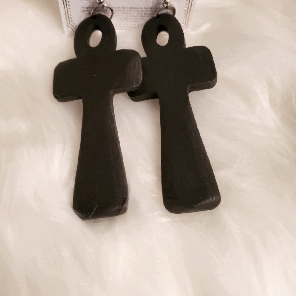 Wooden Ankh Earrings